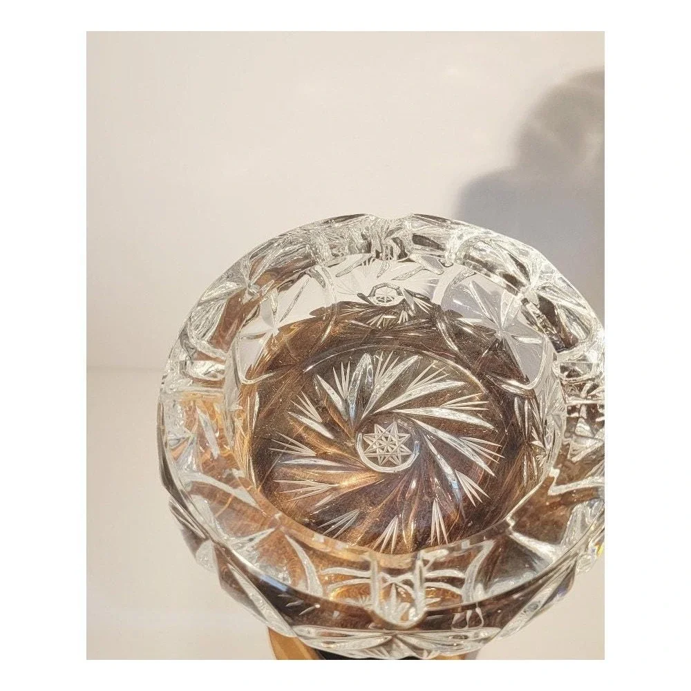 Vintage MCM‎ Cut Crystal Glass Trinket Dish Ashtray Coin Holder Round Heavy